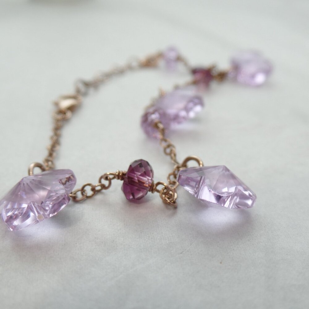 Sterling Bracelet Purple Crystal Flowers